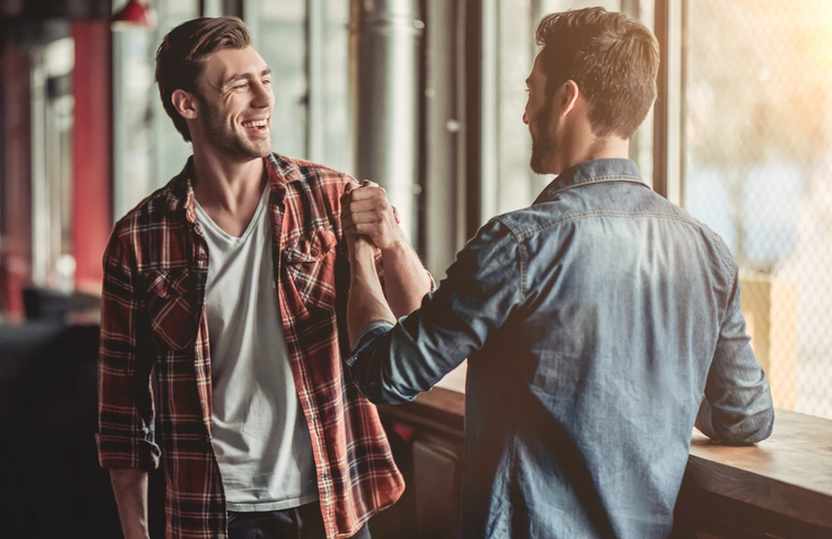 Happy sober man greating his friend