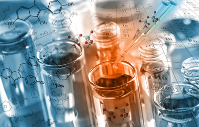 Chemical formulas and laboratory work on background