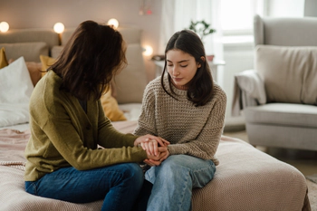 Mother is talking to her daughter about Meth