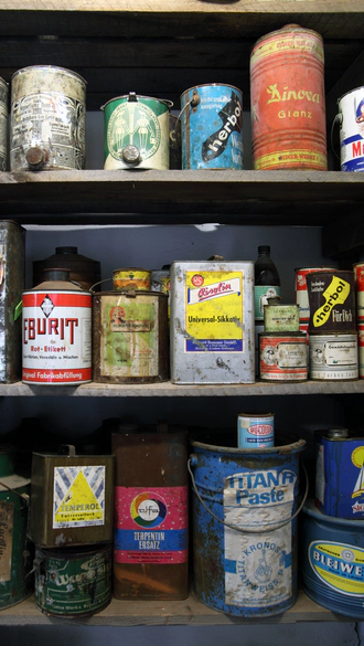 Chemical solutions in a closet.